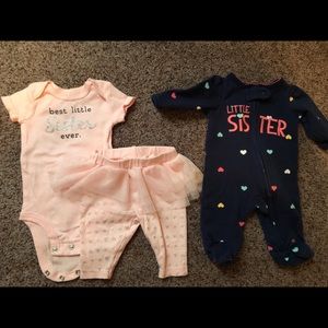 Newborn baby girl outfit and sleeper.